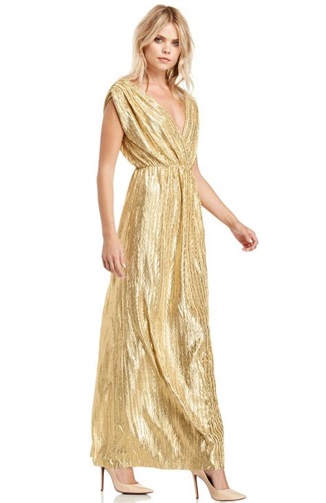 Ethereal Metallic Maxi Dress In Gold S M Dailylook