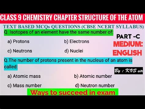 Class Chemistry Chapter Structure Of The Atom Mcqs Important For