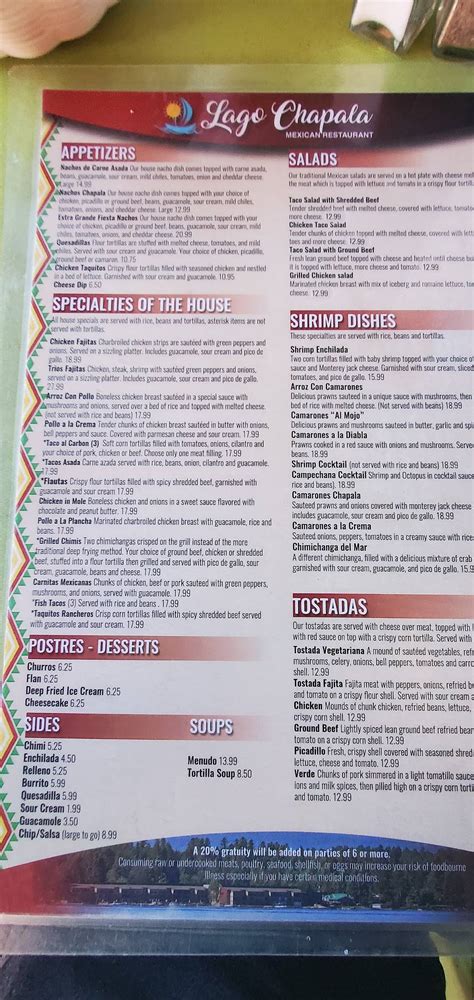 Menu At Lago Chapala Mexican Restaurant Mccall 317 E Lake St