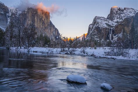 Valley View Merced River El Capitan Breaking Winter Storm Sunset