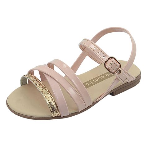 Sand Lia Infantil P P Slim Detalhe Glitter Nude Menina