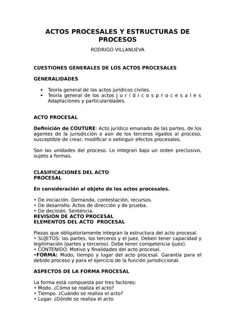 Actos Procesales Y Estructuras De Procesos ACTOS PROCESALES Y