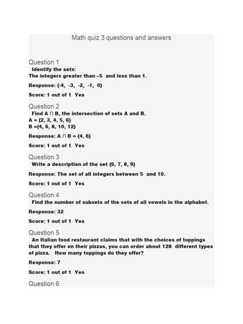 Math Quiz 3 Questions and Answers | PDF | Teaching Methods & Materials