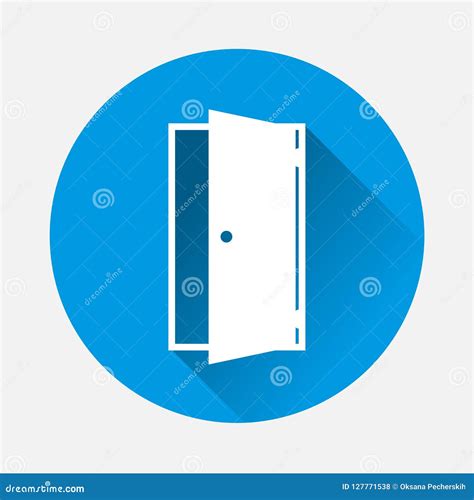 Icono Del Vector De La Puerta Abierta En Fondo Azul Icono Plano De La