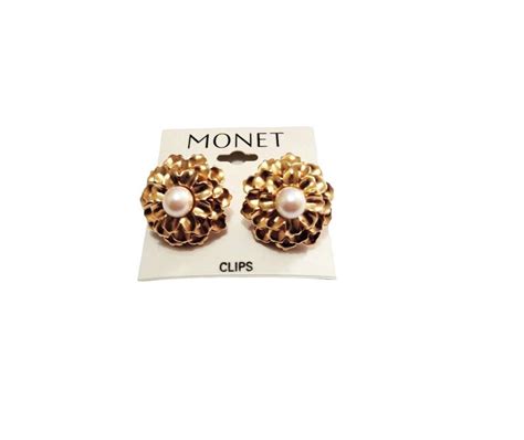 Monet Pearl Flower Clip On Earrings Gold Tone Vintage Layered Etsy