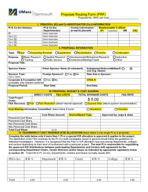 Fillable Online Umassd Proposal Routing Form PRF Umassd Edu Fax