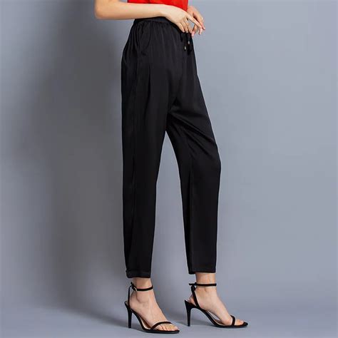 Heavy Silk Trousers Women Summer New Arrival Lace Up Casual Harem Pants