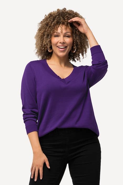 Pull Col En V Et Manches Longues Maille Fine Et Confortable Violet