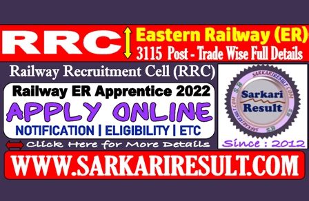 Eastern Railway RRC ER Apprentice Online Form 2022 For 3115 Post