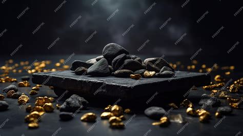 Premium AI Image | Gold nuggets on a stone with gold nuggets on it