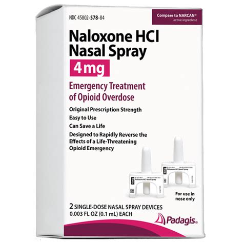 Naloxone Nasal Spray OTC 4mg 2 Bx Emergency Medical Products