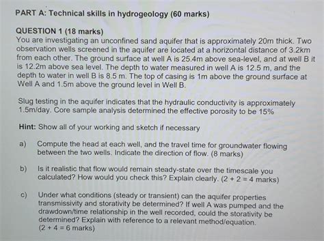 Solved Part A Technical Skills In Hydrogeology Marks Chegg