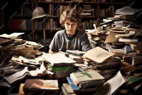 Premium Photo Concentrated Young Boy Sitting Amidst Piles Of