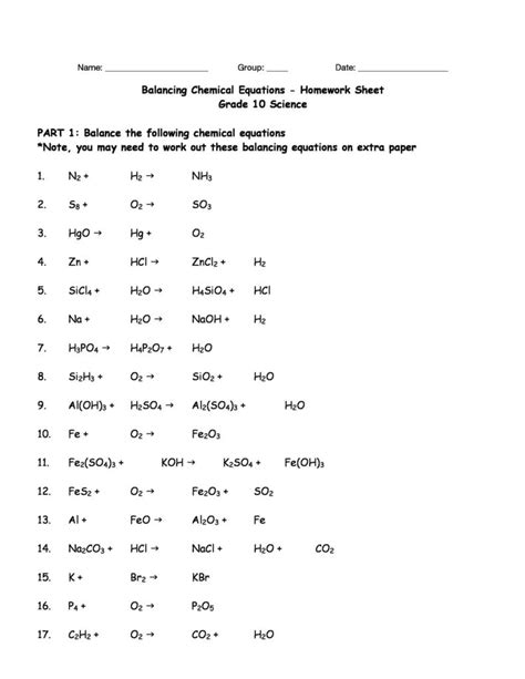 10++ Balancing Chemical Equations Worksheet – Worksheets Decoomo