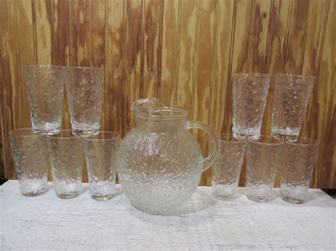 Vintage Clear Glass Anchor Hocking Lido Milano Pitcher And 10 Etsy