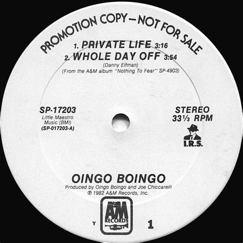 Oingo Boingo - Private Life / Whole Day Off / Nothing To Fear / Grey ...