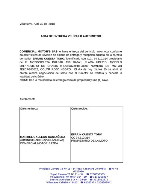 Escalada Saltar Apodo Acta De Entrega Vehiculo Usado Locomotora