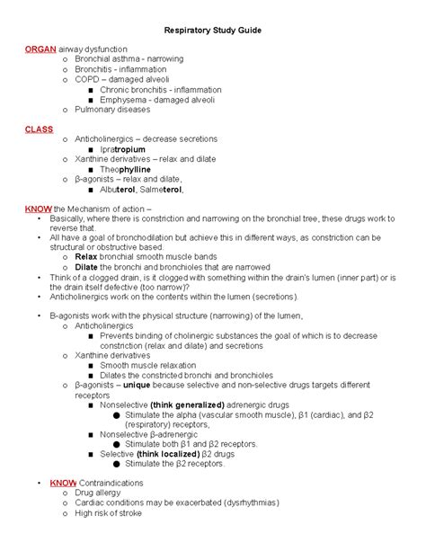 Lecture Notes Resp 969441969 Respiratory Study Guide ORGAN Airway