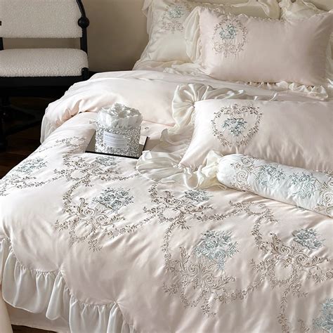 Housse De Couette Volants En Dentelle Brod E De Fleurs De Rose Drap De