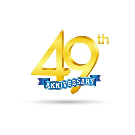 49th Golden Anniversary Logo With Blue Ribbon Isolated On White Background 3d Gold Anniversary