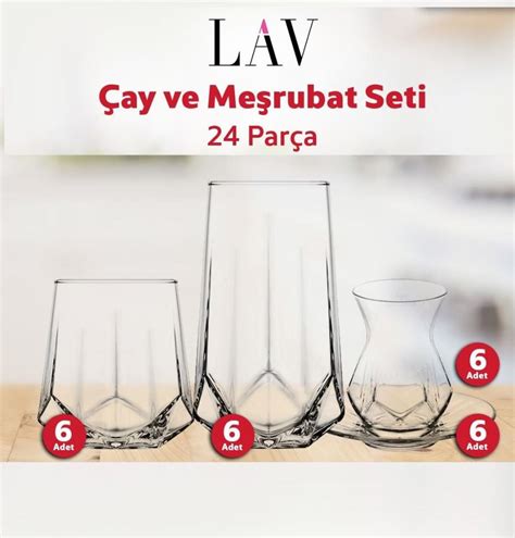 Lav çay ve su meşrubat bardağı seti takımı 24 parça