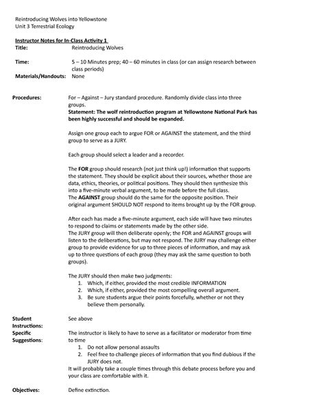 Debate-Reintroducing Wolves into Yellowstone - Reintroducing Wolves