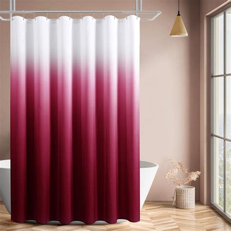 Naturoom 78 Inch Long Shower Curtain Red White Ombre Linen