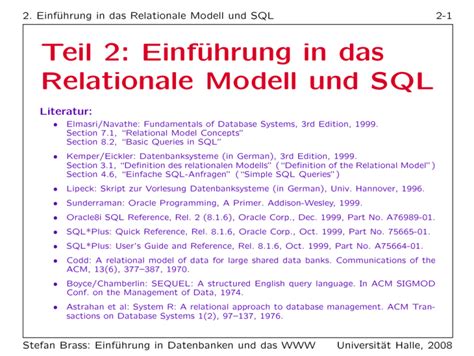 Teil Einf Hrung In Das Relationale Modell Und Sql