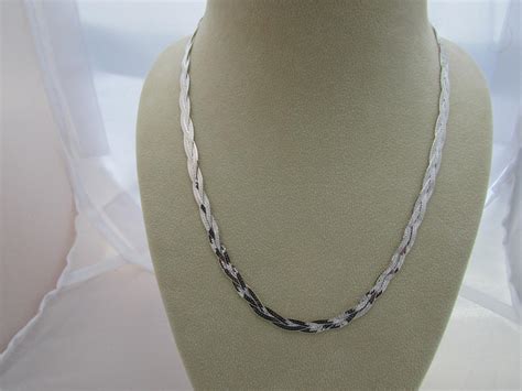 Sterling Silver Necklace Braided Necklace Herringbone Italian Necklace