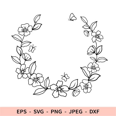 Floral Wreath Svg Flowers Butterfly File For Cricut Dxf For Inspire