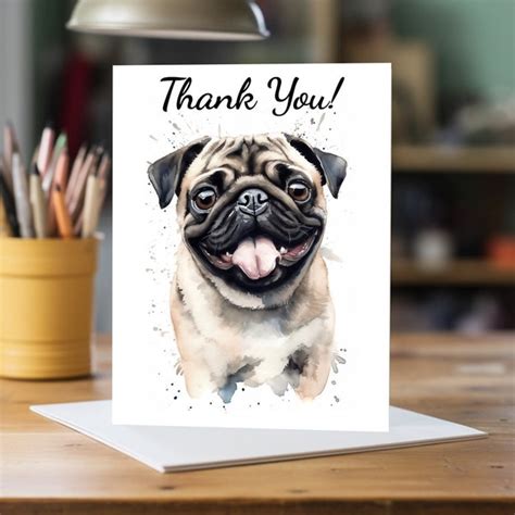 Pug Thank You Card Etsy