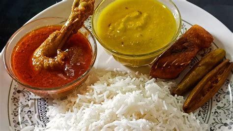 Eating Dal Chawal Katla Fish Fry Spicy Chicken Curry Big Bites ASMR