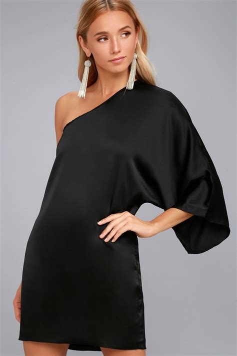 Sexy Black Dress One Shoulder Dress Satin Shift Dress Lulus