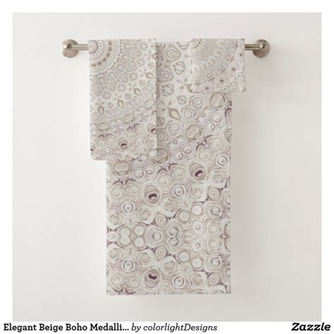 Elegant Beige Boho Medallion Design Bath Towel Set Zazzle Bath