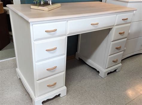 White Painted Desk W/ Natural Color Stained Top | Roth & Brader Furniture