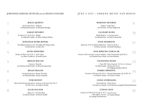Official Program For Piano Concert 2023 Johannes School Of Music