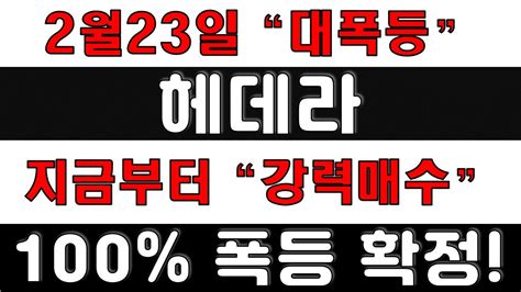 헤데라 긴급 2월 23일 대폭등 확정된 코인 오늘부터 내일부터 강력매수 요즘은 항상 밤에 올라간다 코인