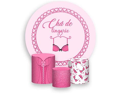 Painel De Festa Redondo 1 50 x 1 50 Trio De Capas Cilindro Chá de Lingerie Corações Rosa 010