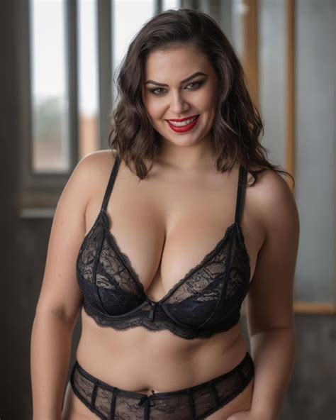 Premium Photo A Plus Size Woman In Black Lingerie Posing For The Camera