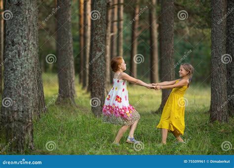 Deux Petites Filles Ayant L Amusement Jouant Ensemble Dans Un Parc