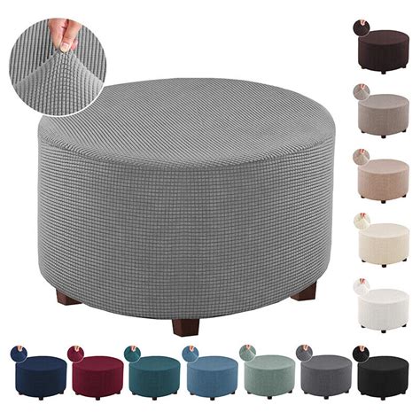 Round Ottoman Slipcover Footstool Protector Covers Storage Ottoman ...