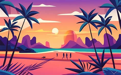 Premium AI Image Sunset At Beach Illustration Nature Summer Background