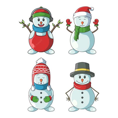 Premium Vector Cute Snowman Set Illustration