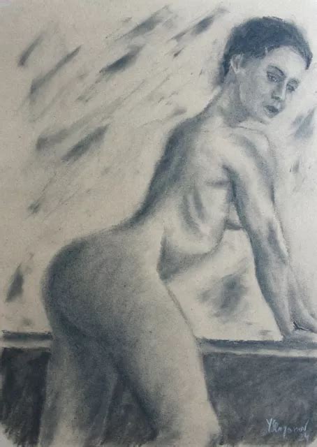 Female Nude Figure Original Charcoal Drawing Ysart Naked Woman A