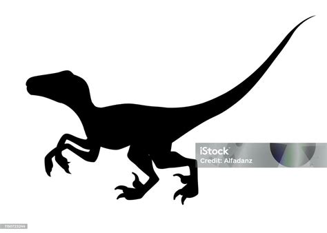 Black Silhouette Brown Raptor Cute Dinosaur Cartoon Design Flat Vector