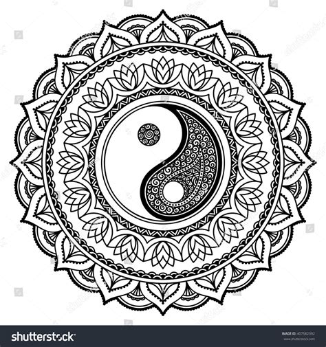 Vector Henna Tatoo Mandala Yin Yang Decorative Symbol Mehndi Style