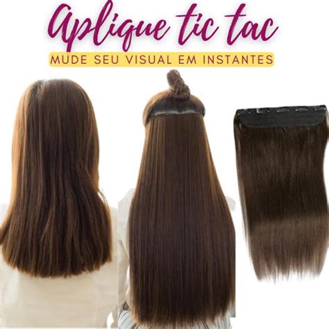 Aplique Tic Tac Identico Ao Cabelo Humano 70 Cm Castanho Claro Liso