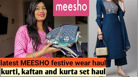 Latest Meesho Festive Wear Kurti Kurta Set Haulembroidered Blue Kurta