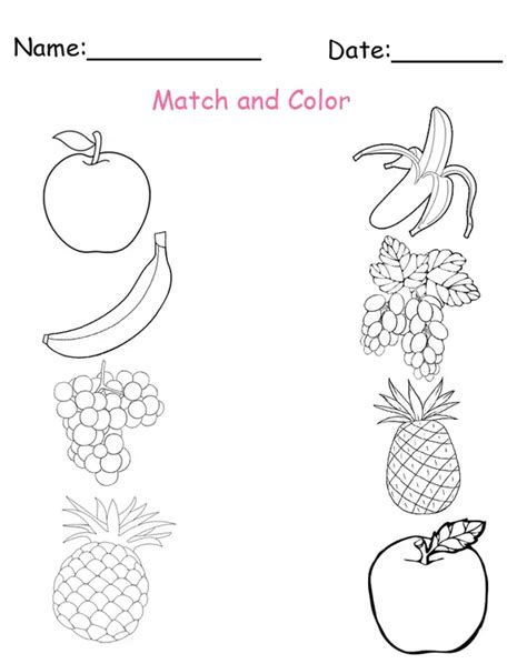 Printable Match And Color Fruit Worksheets