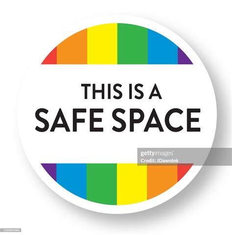 Lgbtqia This Is A Safe Space Circle Icon Label Button Or Sign With Pride Rainbow On White